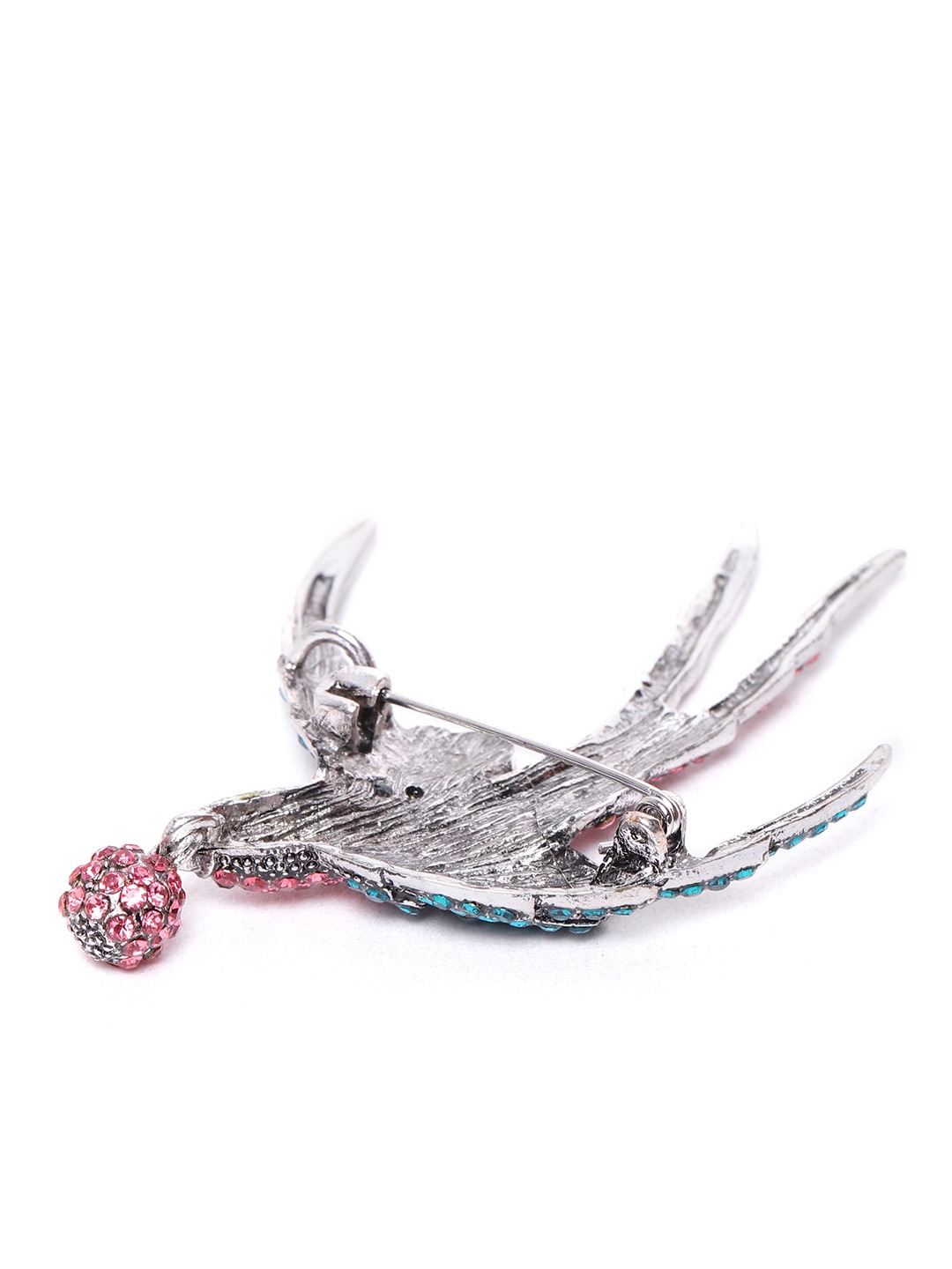 YouBella Women Pink  Blue Stone Studded Bird Shaped Statement Brooch